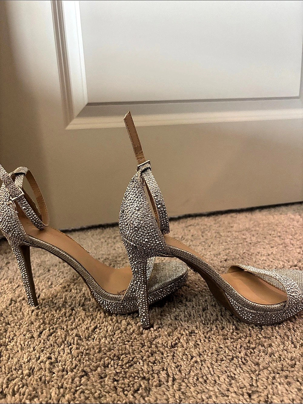 Crystal Embellished Heels in Silver US 8